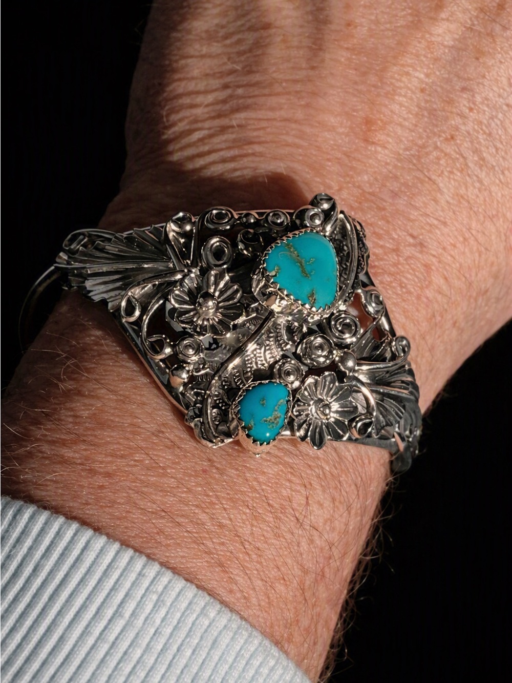 Harry B. Yazzie Navajo Sterling Silver Turquoise Cuff Bracelet